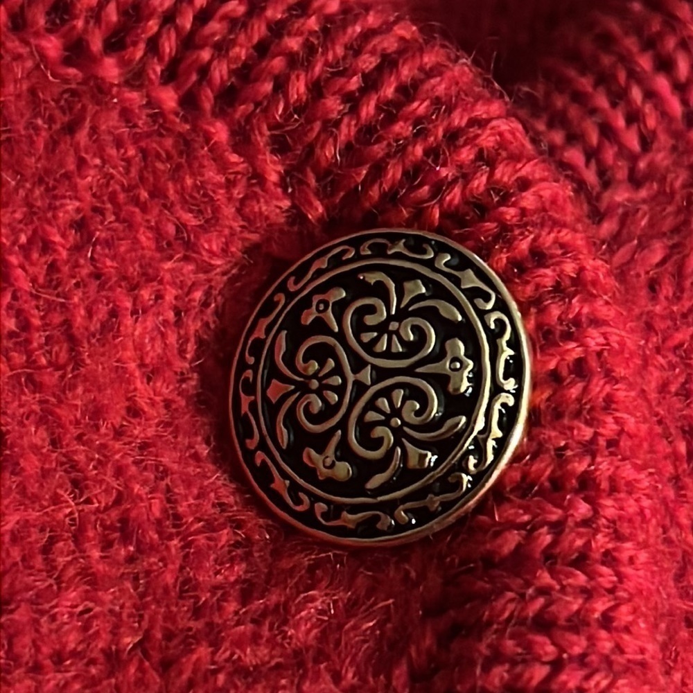 Herman Geist 100% Wool Sz S red thick knit sweater buttoned down vintage - Picture 7 of 7